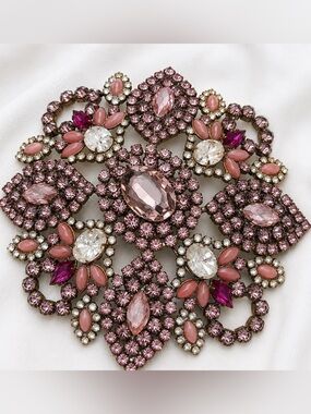 Massive Bijoux MG brooch Czech glass Pinks and Purples it Glows